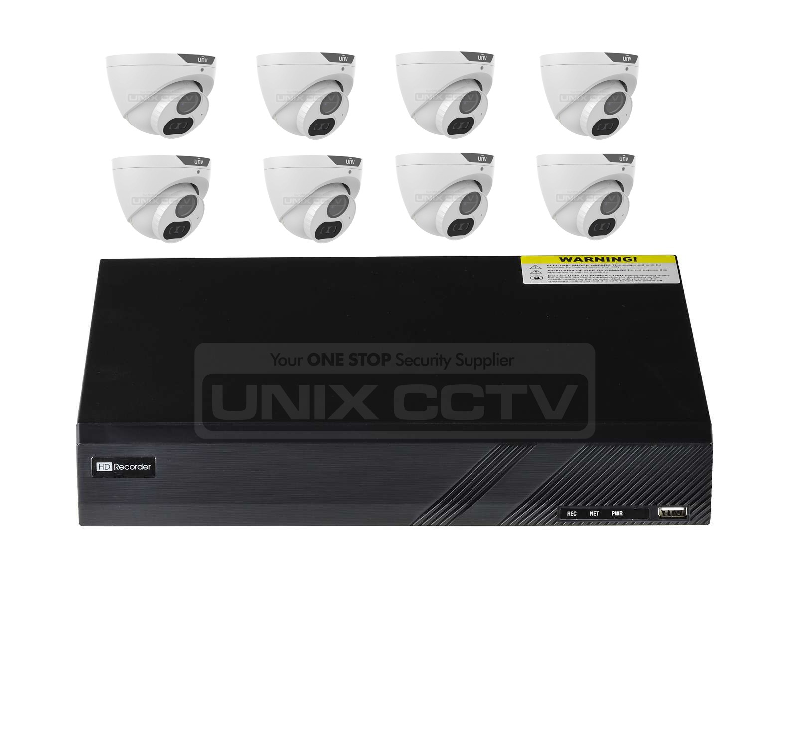 CCTV recorder with eight dome cameras